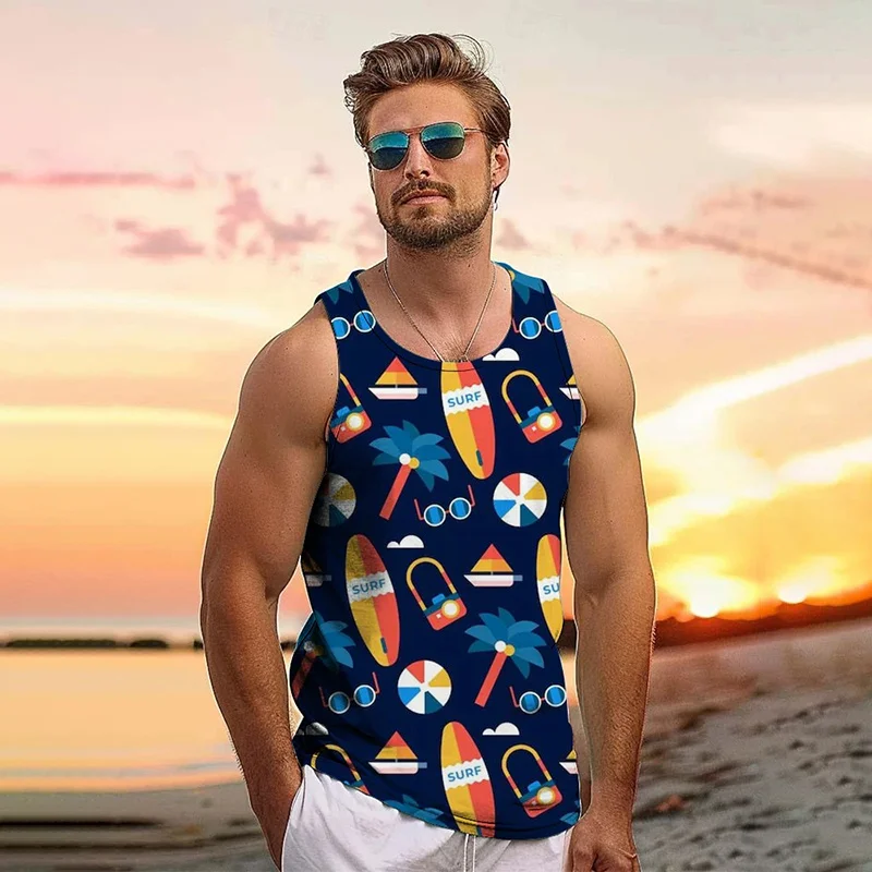 Summer vintage 3D Printed New Tropical Leaves Tank Top Men Coconut Trees Graphic Tank Tops Fashion Cool Streetwear Clothing Vest