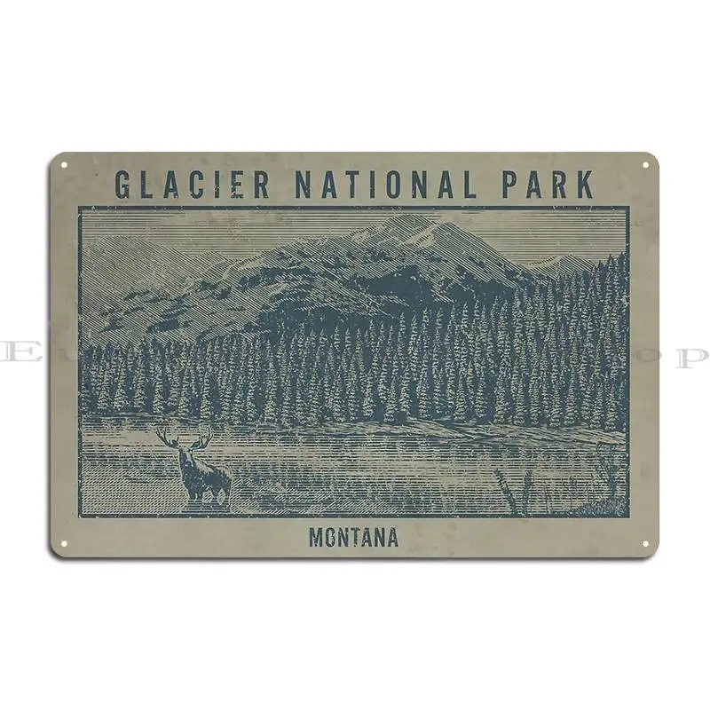 Glacier National Park Moose Lake Metal Sign Retro Garage Wall Mural Cinema Designer Tin Sign Poster