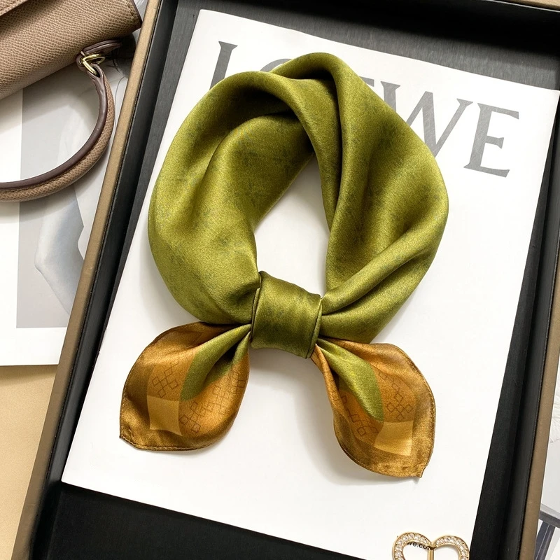 Green Real Silk Small Square Scarf Hangzhou 100% Silk Mulberry Silk Scarf Neck Protection Four Seasons Small Kerchief Women