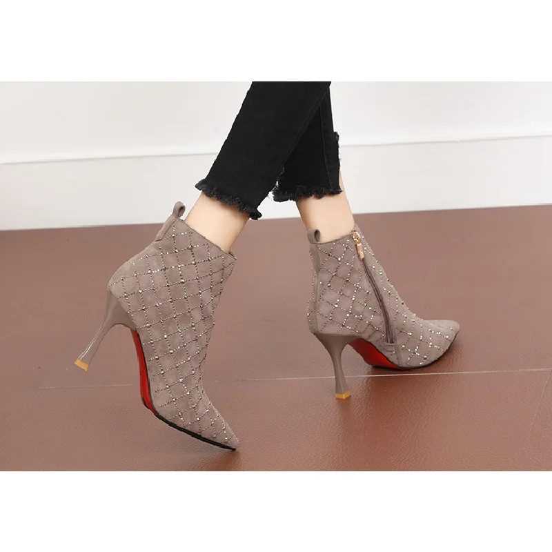 Shoe Women\'s Autumn Boots Heeled Shoes Botins Luxury Brand Woman Stripper Heels Vintage Sexy Rhinestone Ankle 2022