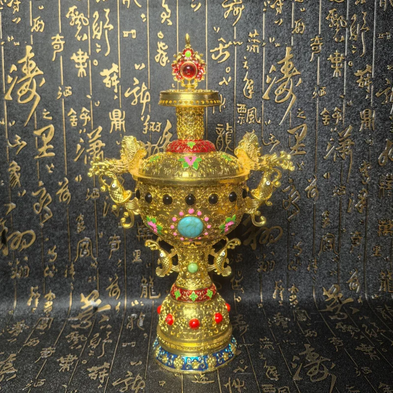 Antique Handicrafts Vintage Painted Gilded Qing Dynasty Imperial Fish Vase Flower Vase Relief Artwork Ornament Miscellaneous Han