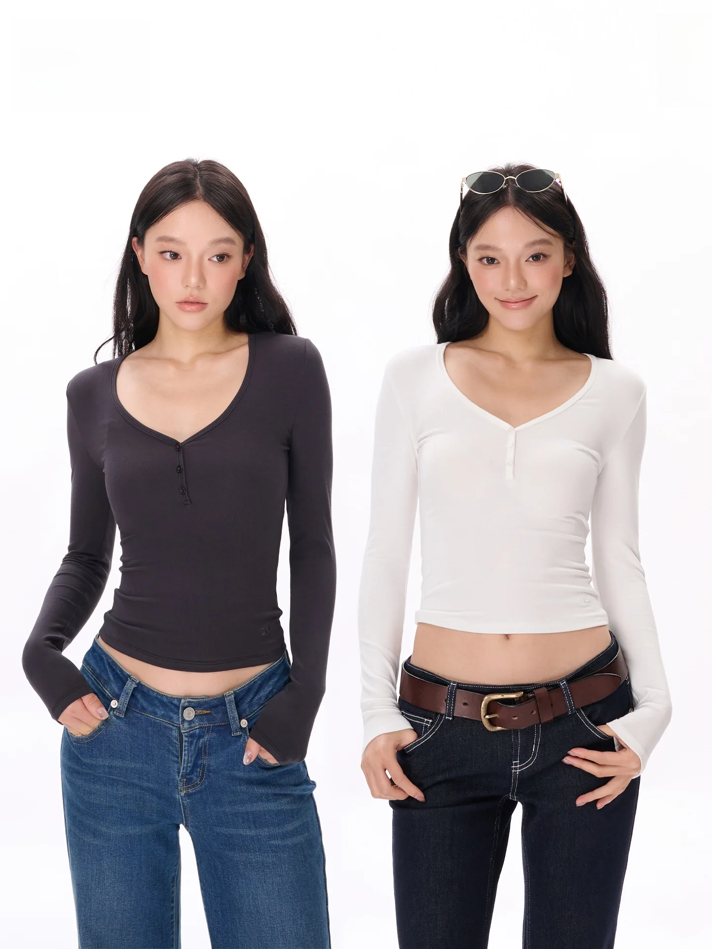 

LeiYu Labs Women's Knitted Long Sve Deep V-Ne Base irt Embroidered Slim Fit Autumn 2025 New Sle Street Faion Pure ...