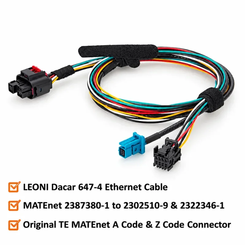 TE MATEnet LiDAR Automotive Ethernet Breakout Cable 2387380-1 to 2302510-9 & 2322346-1 100/1000BASE-T1 Sensor Harness for