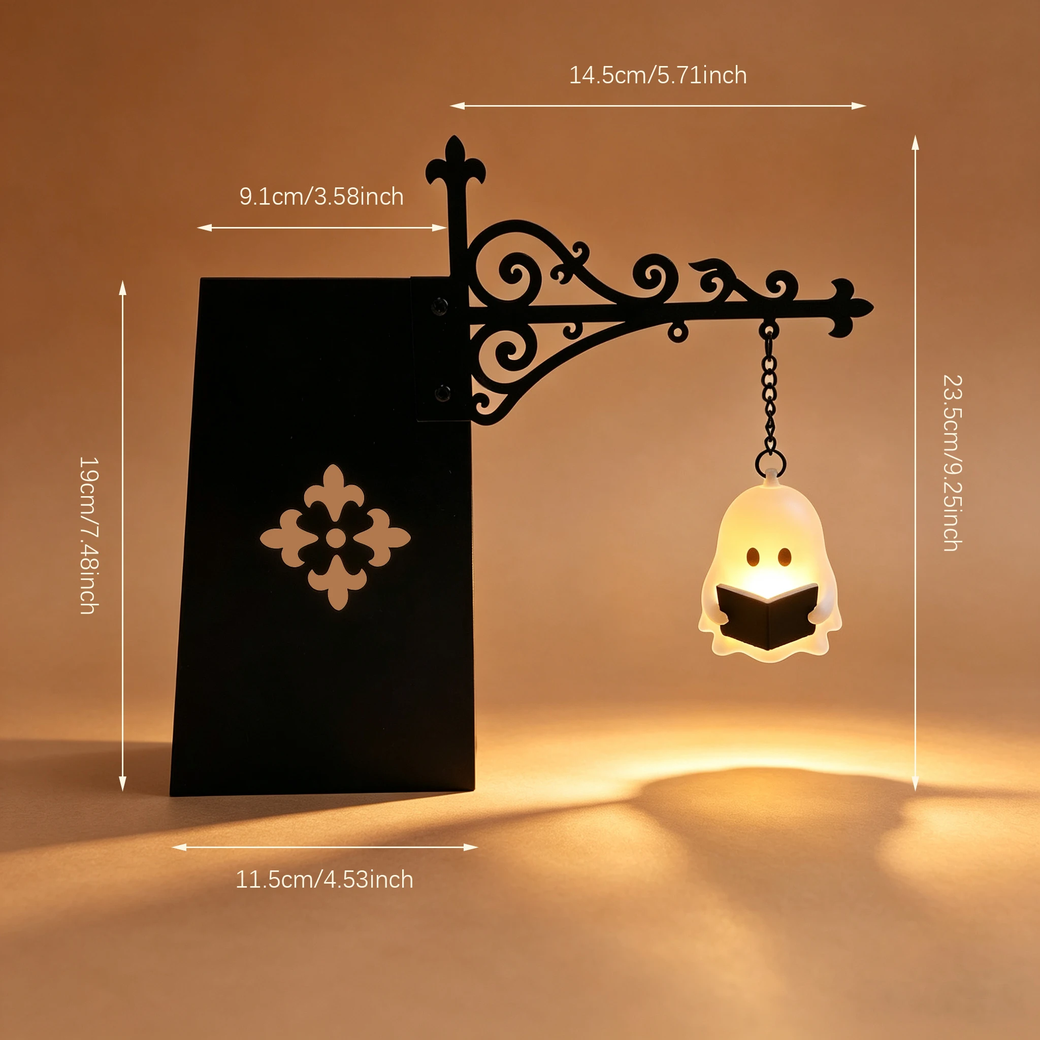 Retro Metal Bookend Hanging LED Lamp, Replaceable Warm Light Fixture for Bookshelf Indoor Decor & Halloween Holiday Ornament