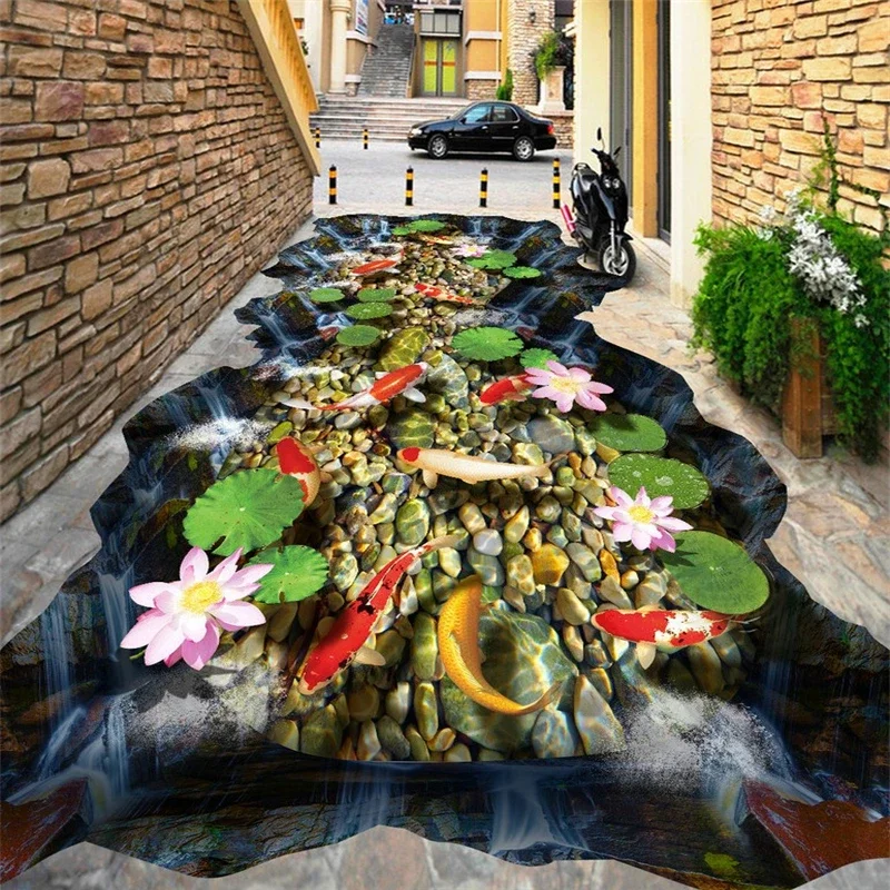 beibehang Carp lotus photo papel de parede 3d flooring self adhesion wall paper sticker painting living room murals wallpaper
