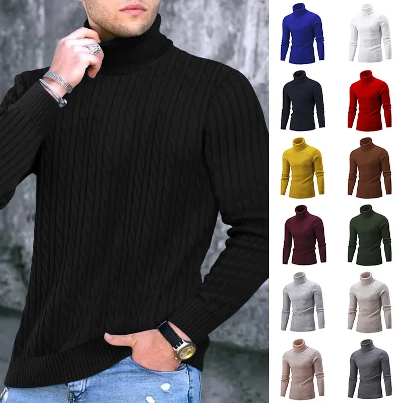 

2025 Men's Slim Fit Merino Wool Blend Turtle Neck Sweater, Elegant Ribbed Stitching for a Refined Style, Office to Weekend