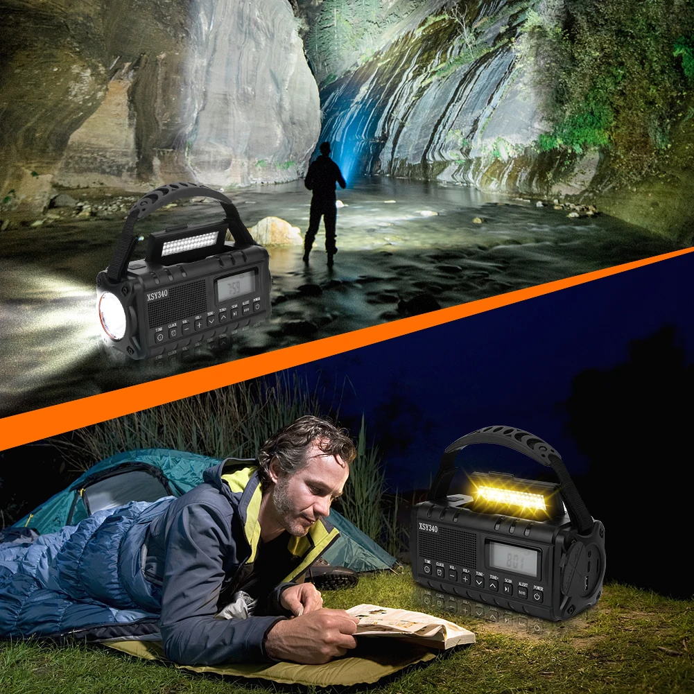 Radio Digital multifunción para supervivencia al aire libre, dispositivo de emergencia con manivela manual de 10000mAh, alimentada por 4 vías, Solar, AM, FM, NOAA, meteorológica, SOS