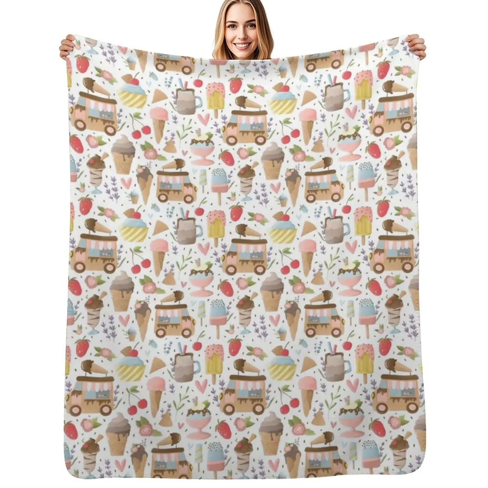 

Ice Cream Truck Throw Blanket Outdoor Soft Blanket for Picnic Beach Camping