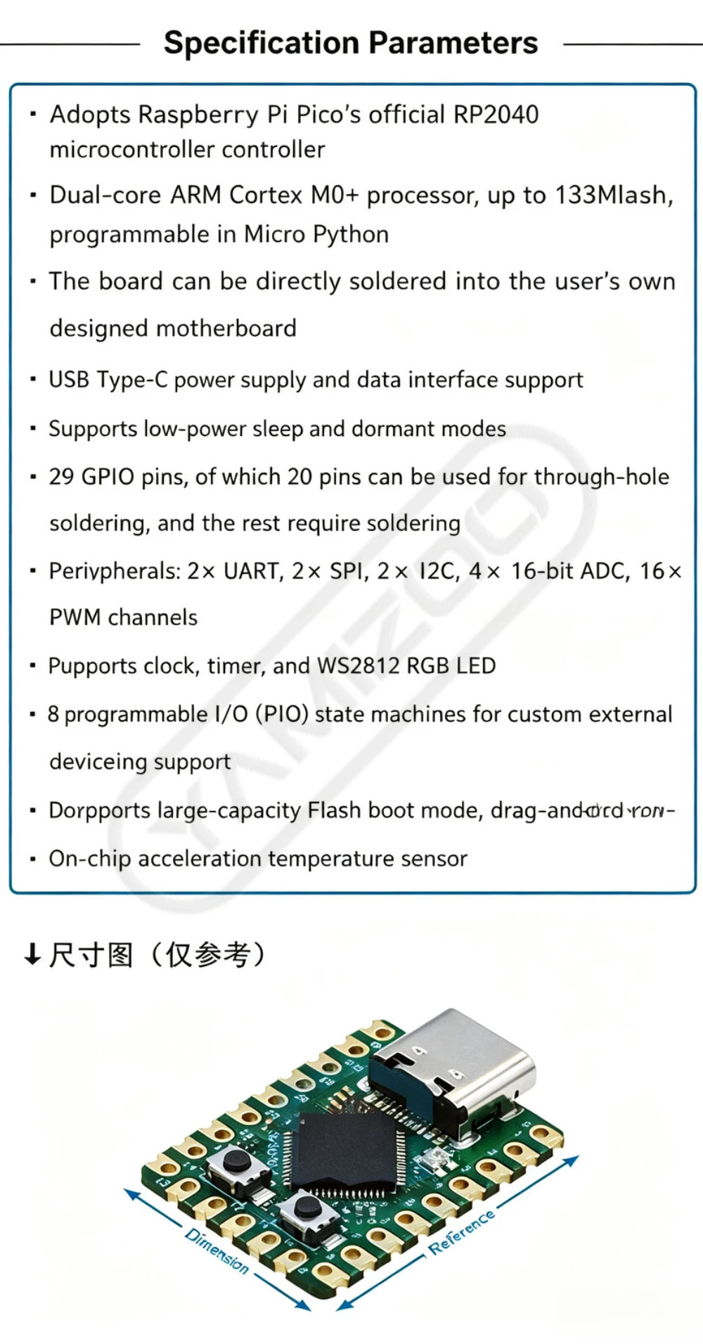 Raspberry Pi Pico Mini RP2040-Zero Mikrocontroller-Entwicklungsboard RP2040 Dual-Core-Prozessor – Detail 2