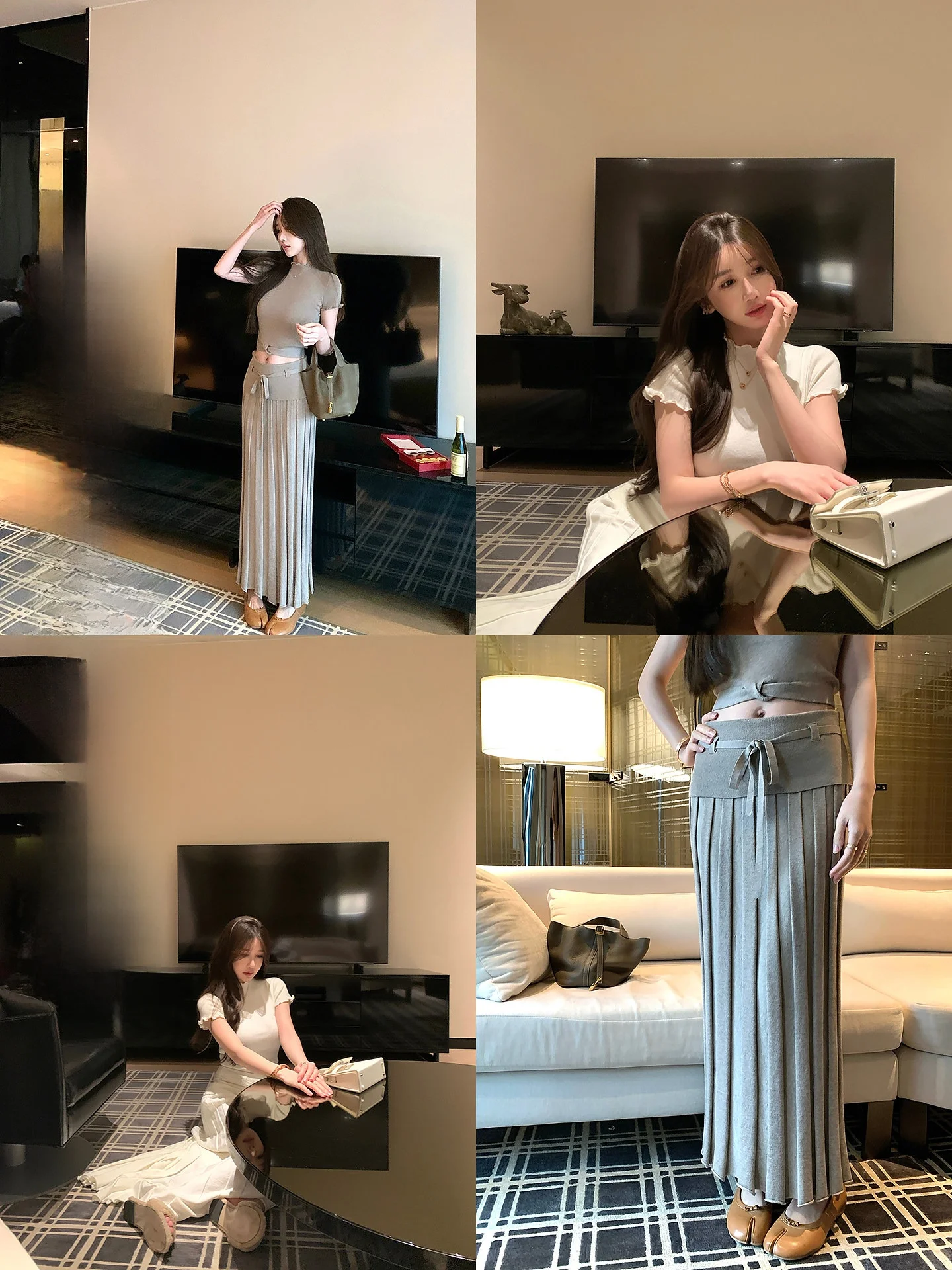 

Женский вязаный комплект Yuyuel Spring: топ с длинным рукавом и круглым вырезом, прямая юбка-труба с высоким воротником и отделкой «деревянный край»