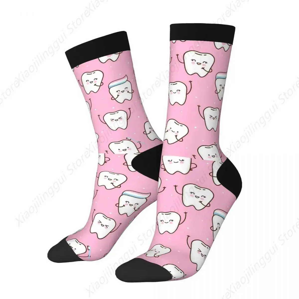 Autumn Winter Hip-hop Men's Women's Cute Teeth Happy Dental Braces Pattern Socks Tooth Sweat Absorbing Basketball Socks