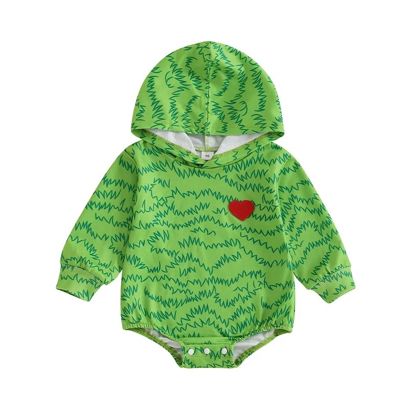 Christmas Baby Clothes Newborn My First Christmas Baby Girl Boy Outfit Green Monster Romper Heart Print Hoodie