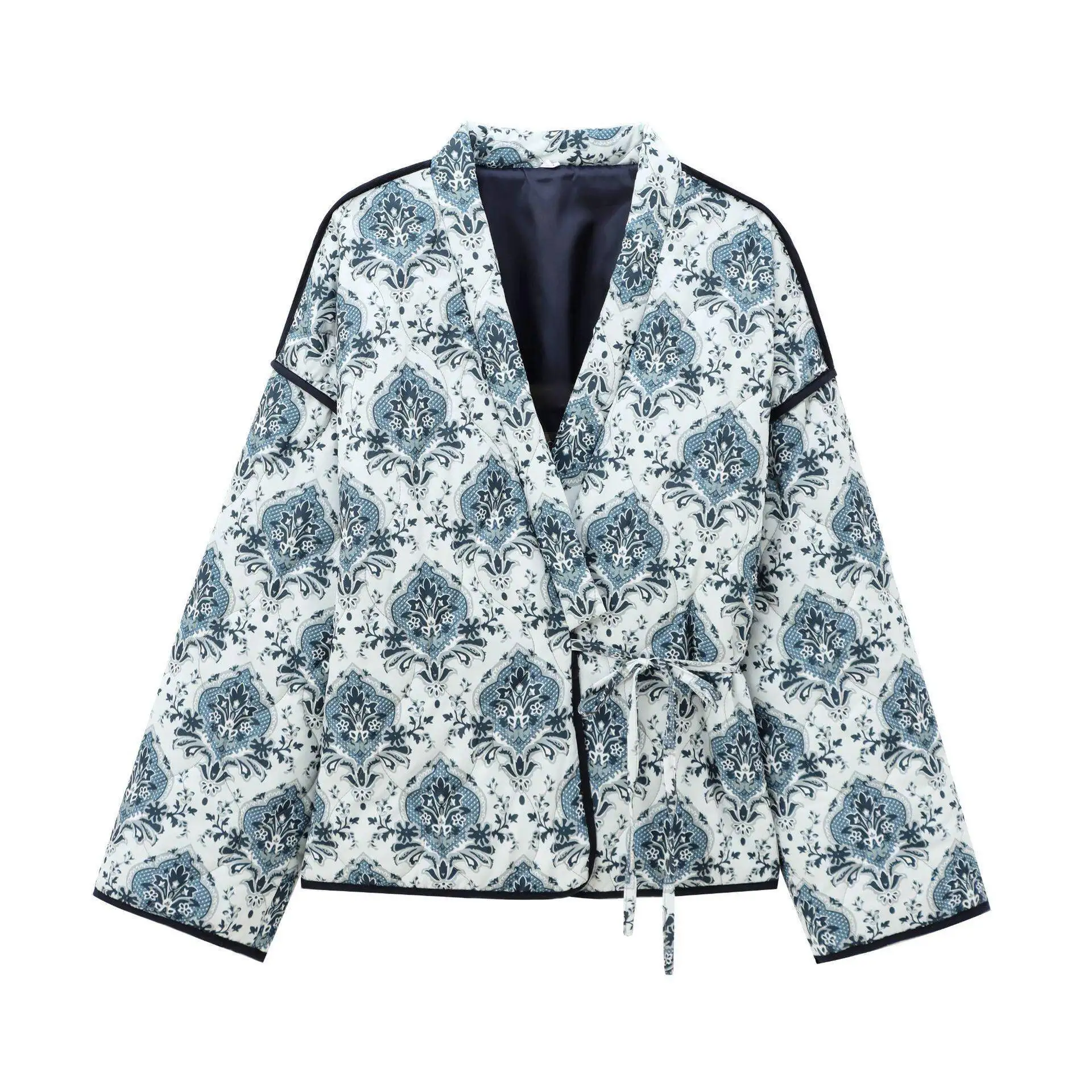 

Autumn Winter Cotton Jacket Women's Long Sleeve Printed Belted Coat Ethnic Style Children's Clothing Regular Thickness