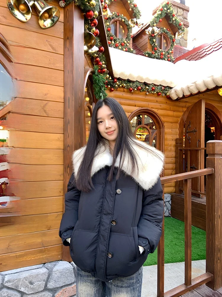 

Женская утепленная хлопковая куртка YOKLASS, черная, зимняя, новая, повседневная, с меховым воротником, в корейском стиле, однотонная, для города