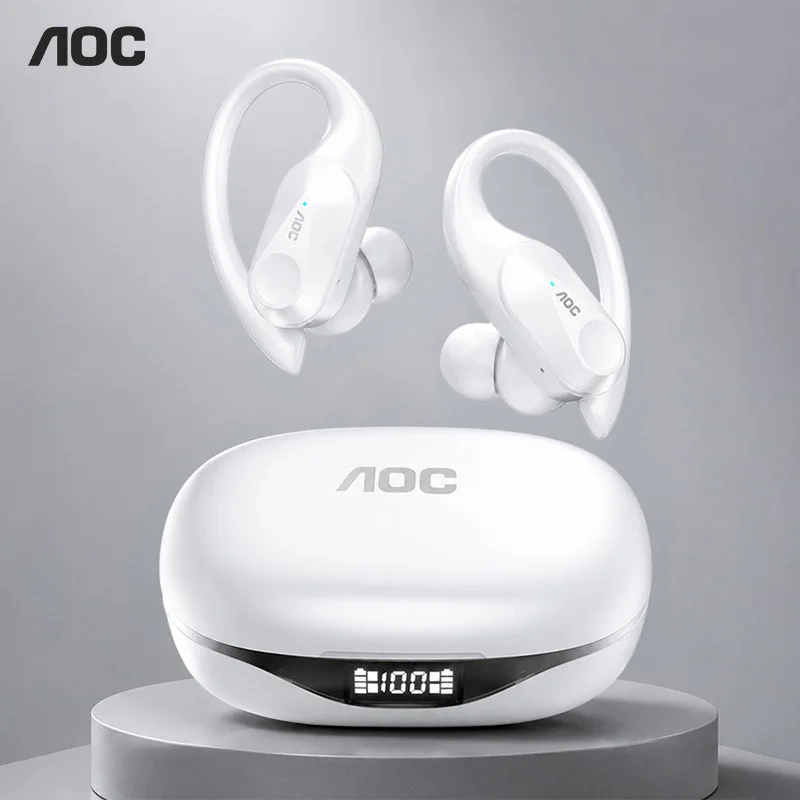Fones de Ouvido Bluetooth Sem Fio AOC com Display de Bateria, Música HiFi, Baixa Latência, Headset Esportivo LP75