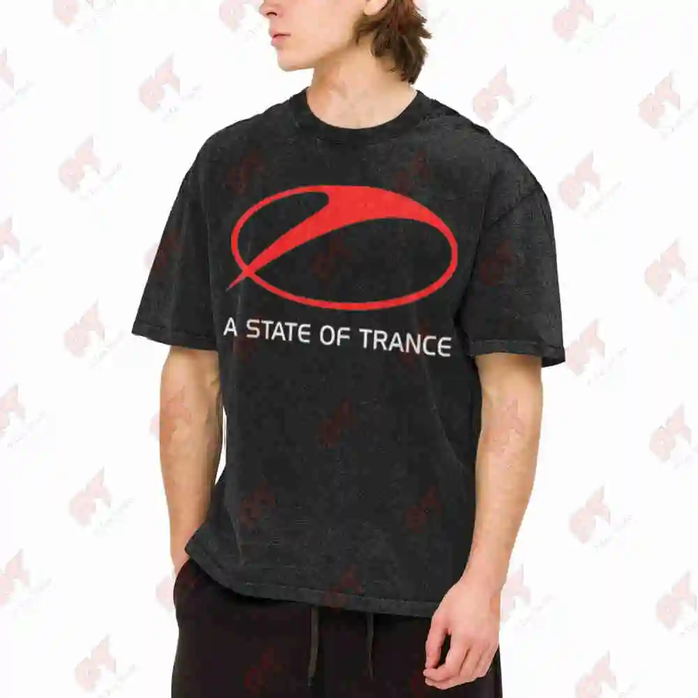 A State Of Trance Red White Vintage Washed Tee Pure Cotton T-Shirt