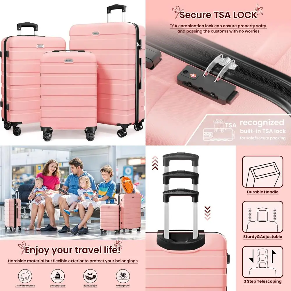 

Легкий набор чемоданов из 3 предметов из АБС-пластика с 4 вращающимися колесами, замком TSA и удобным дизайном для путешествий