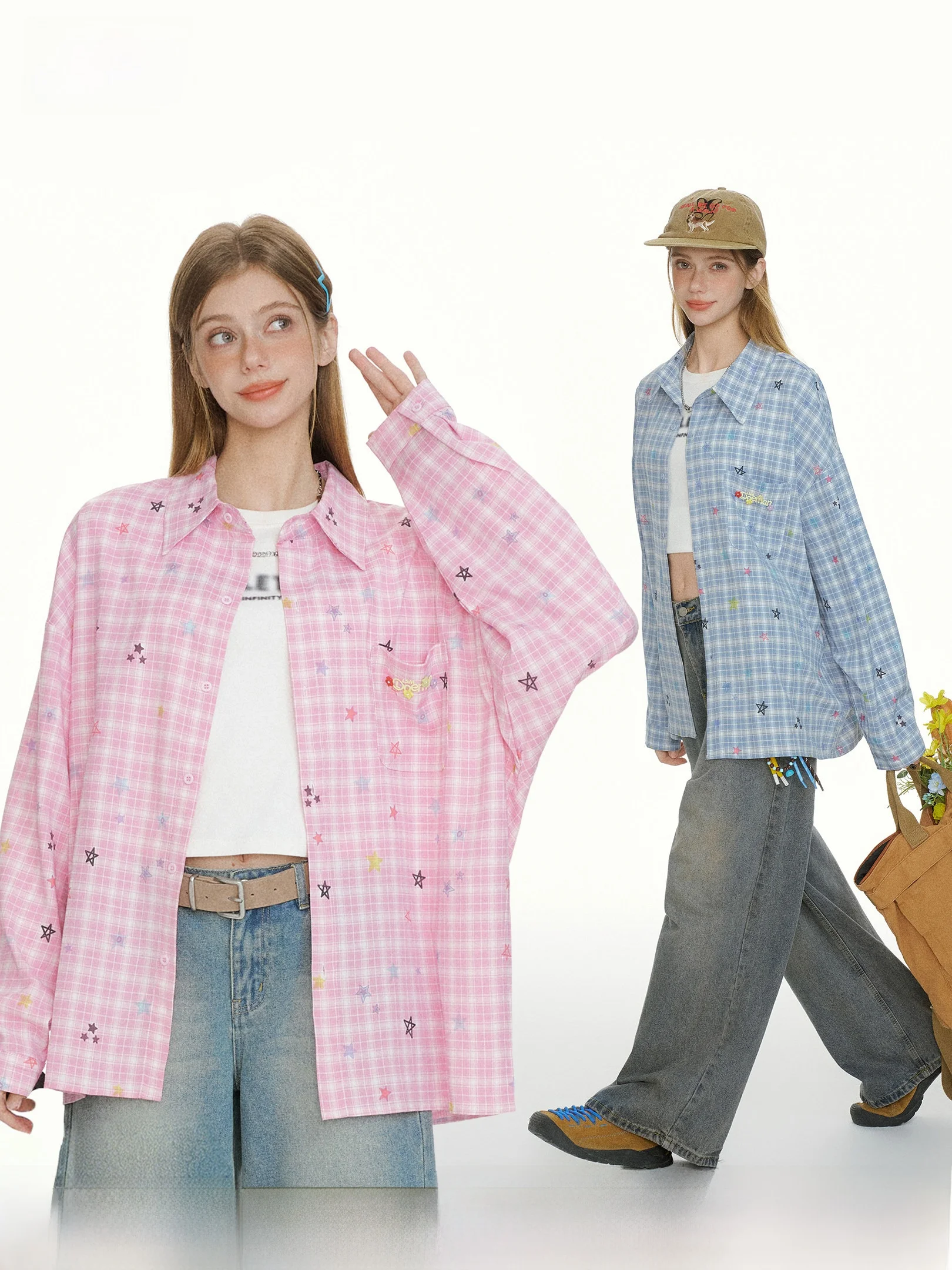 

BEETLE TOWN Fun Patterned irt Women's Spring 2026 New Couple's Outerwear Loose Fit Retro Sle Long Sve Breathable Polye...