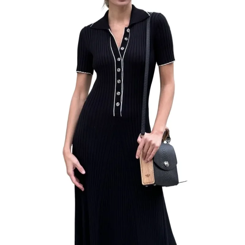 

Deep V Neck Maxi Dresses For Women 2025 Autumn Slim Short Sleeve Vestido De Mujer Knitted Bodycon Dress Woman Streetwear