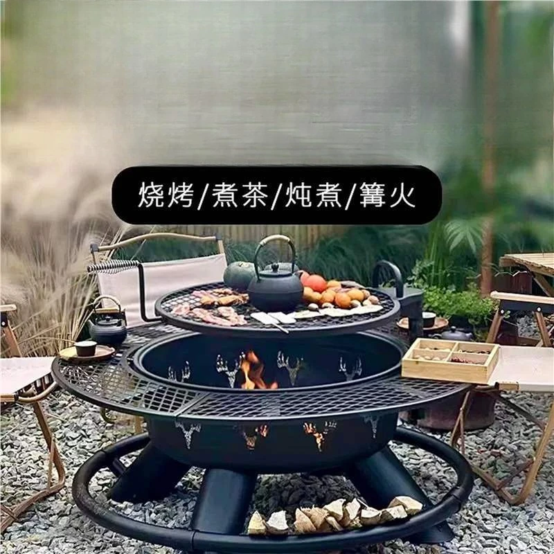 Outdoor patio heating grill, charcoal grill, tea stove table
