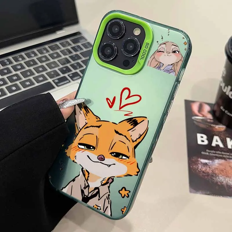 Zootopia زوجين غطاء لطيف لابل آيفون 17 الهواء 16E 16 15 14 13 12 mini 11 8 7 Pro Max Plus حافظة هاتف ملونة