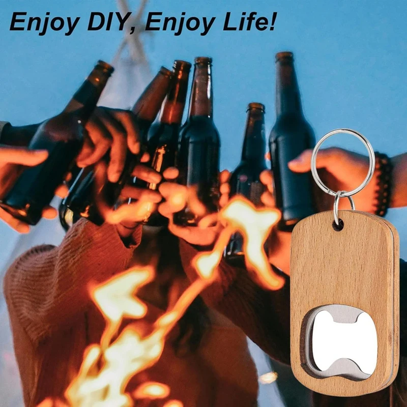 15 Pack Bottle Opener Blank Wooden Keychain Blanks For Laser Engraving Wood Bottle Openers Bulk Key Chains Engraved Key