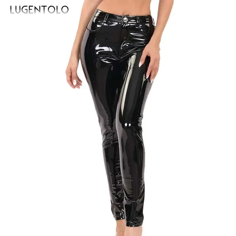 Women PU Pants 2024 New Fashion Gothic Shiny Patent Leather Sexy Lifting Buttocks Stretch Leggings Club Party Wear Available 4XL