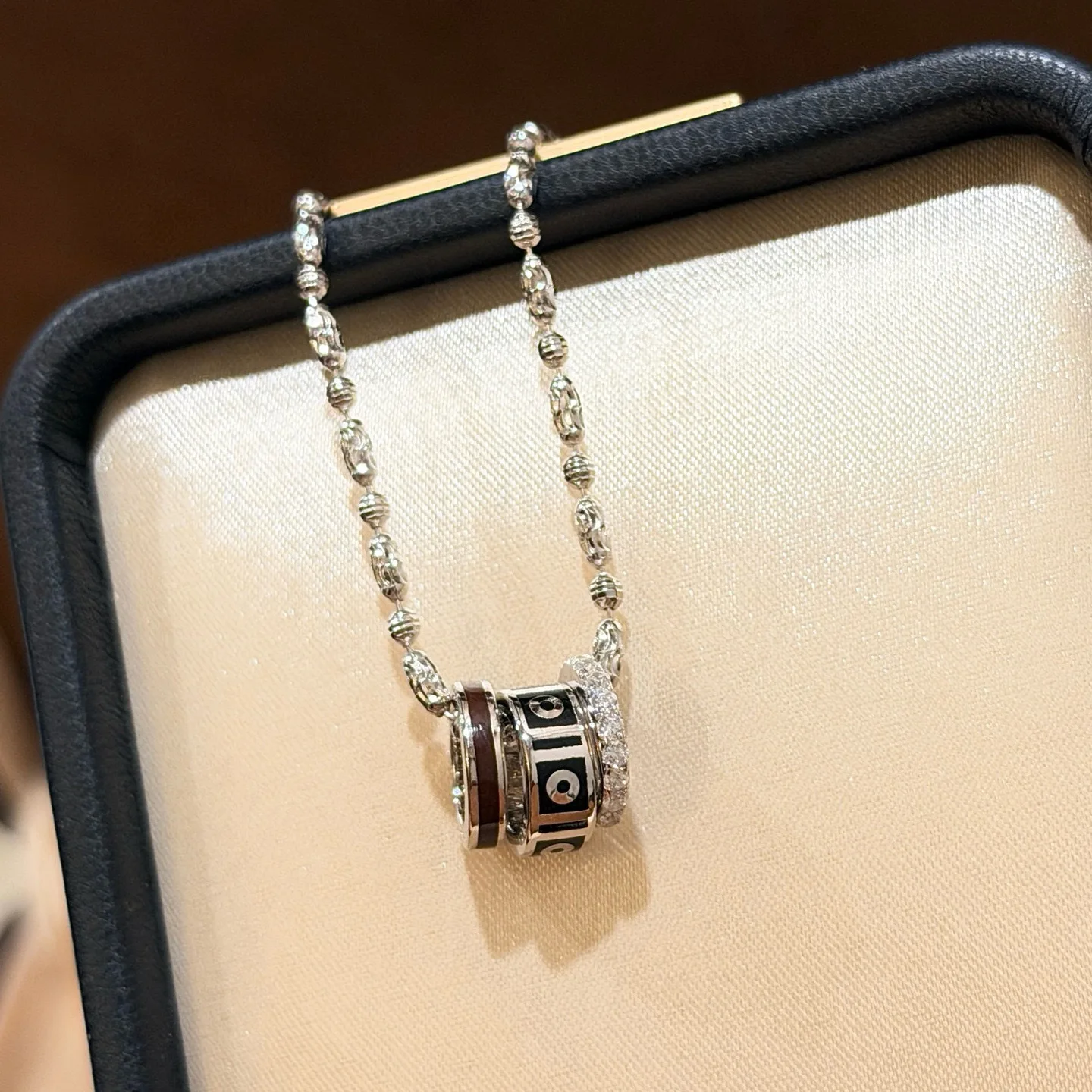 

100% 925 Sterling Silver Three-ring Necklace Black enamel celestial bead Necklaces For Women And Men Party Fine Jewelry