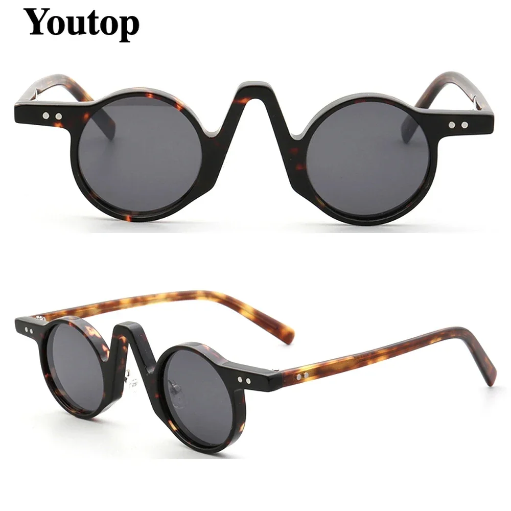 Stylish Handmade Retro Women Polarized Sunglasses Men Round Sun Glasses Clear leopard Print Blue Vintage UV400 Eyewear Fashion