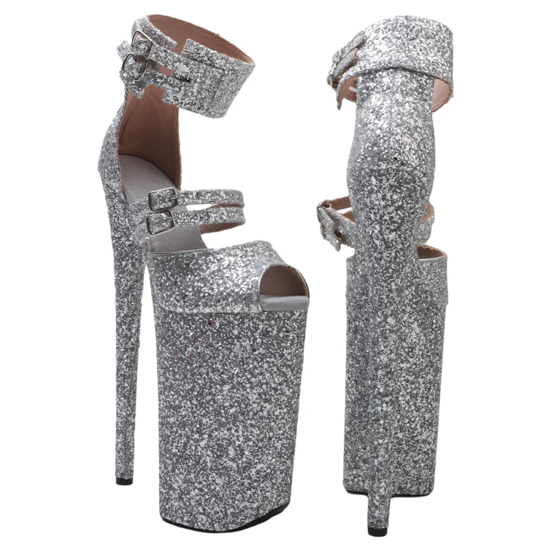 Leecabe  26CM/10inches Glitter upper High Heel platform sexy exotic  party stripper heel sandals  Pole Dance shoes