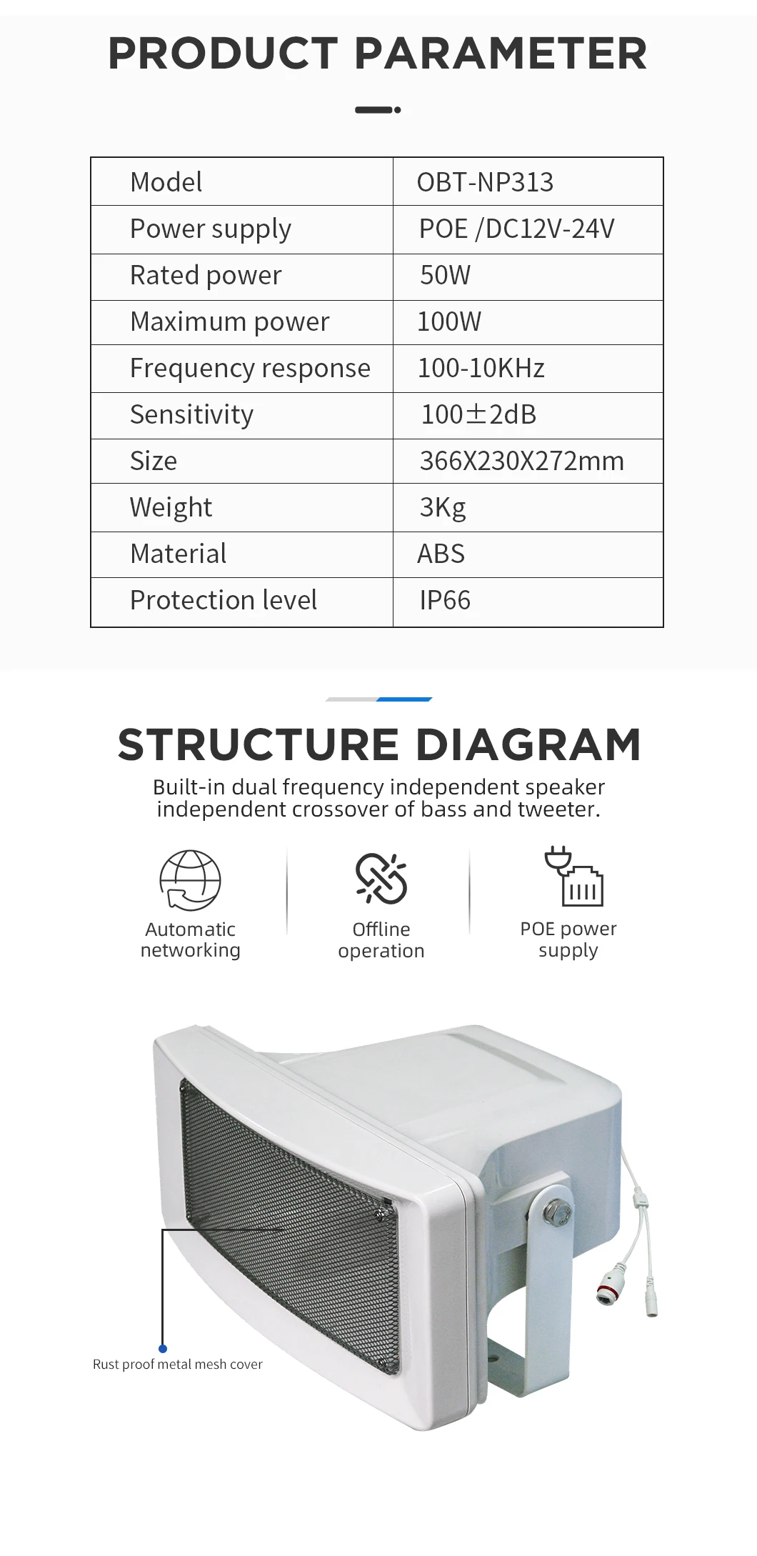 Hot sale SIP public address announcement system IP 66 waterproof  horn speaker in pa system ip speaker poe pa system