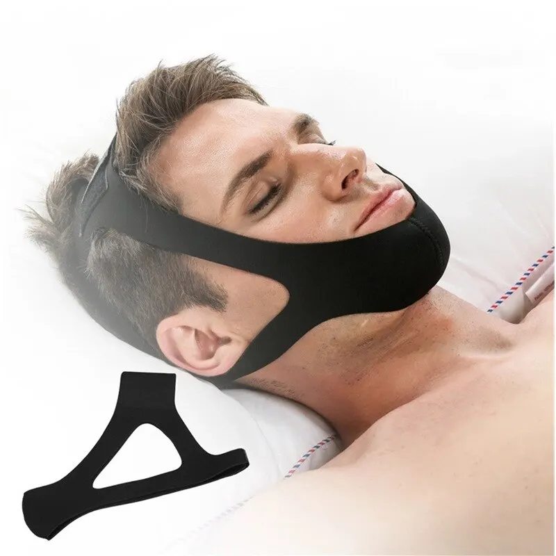 1PC New Type Anti Snoring Belt Chin Strap Adjustable Nose Snoring Belt Triangle Chin Strap Black Blue Diving Fabric Ventilate