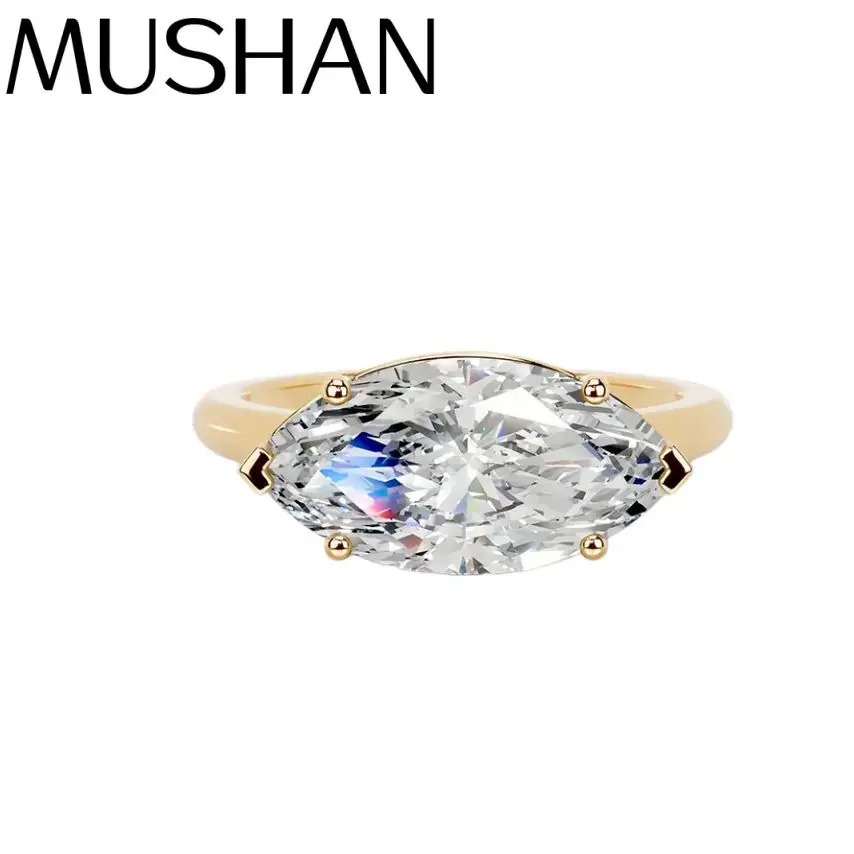 

Кольцо MuShan Designer Jewelry из стерлингового серебра 925 пробы с круглым муассанитом, коктейльное кольцо для невесты, позолоченное 18-каратным золотом, патент MST