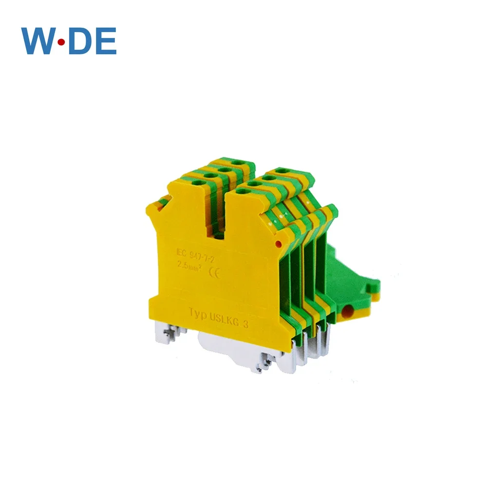 10Pcs USLKG-3N Screw Din Rail Terminal Blocks Ground Universal Class Connector USLKG3N PE Wire Conductor