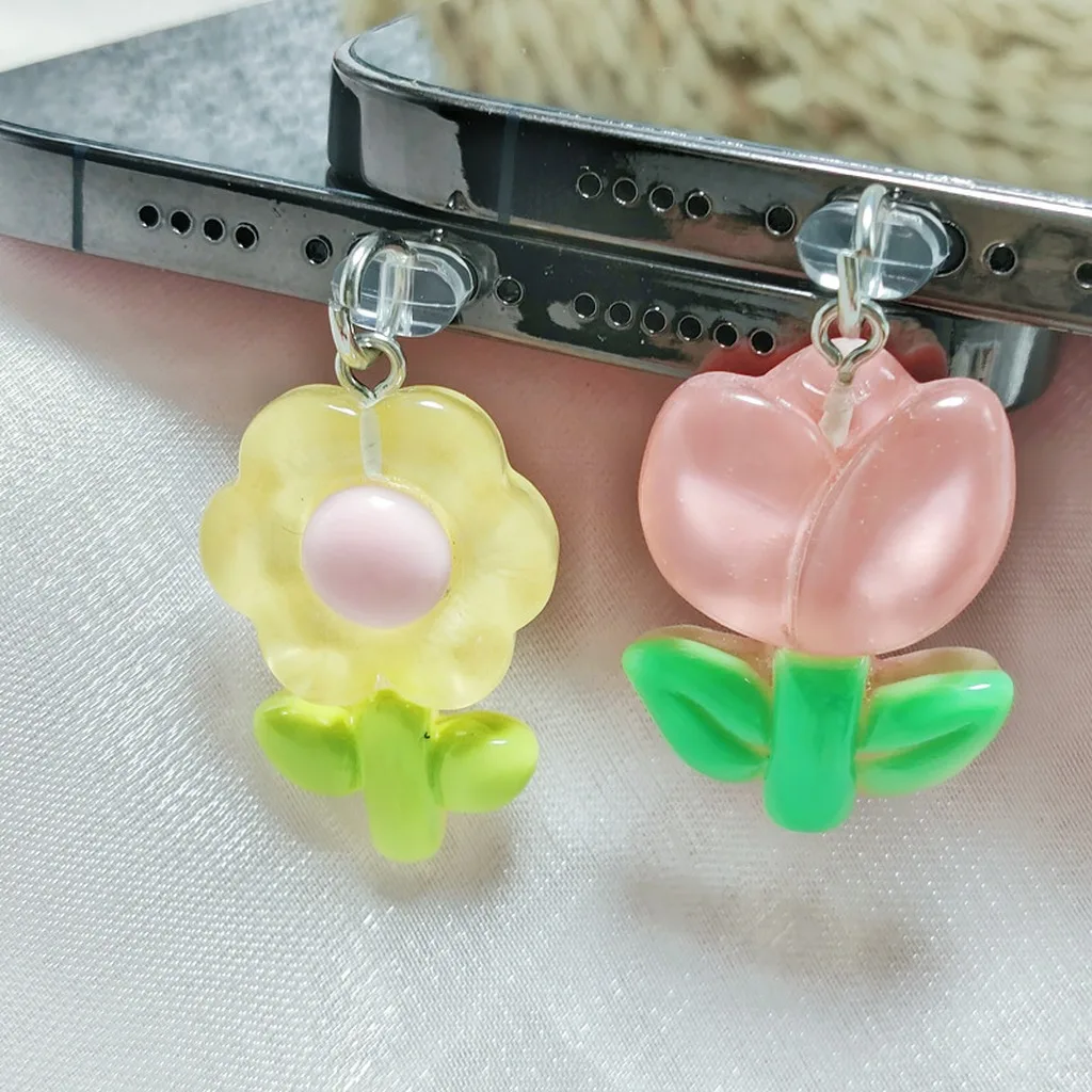 

Headphone Jack Dust Plug Sweet Flower Dust Cap Tulip Phone Decoration Cute Charging Port Dust Cover For Phone Interface Daily