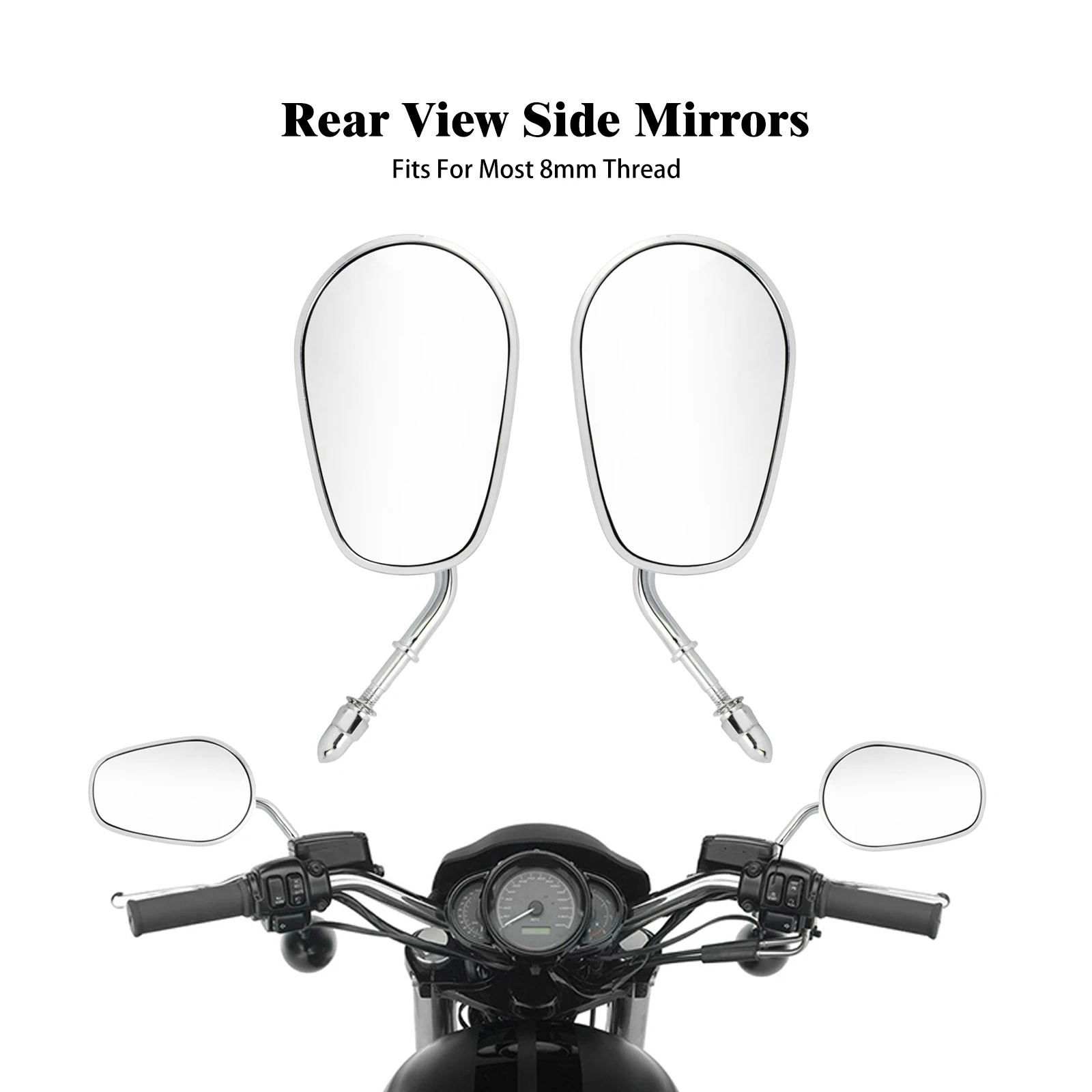 

Motorcycle Rearview Side Mirror 8mm Thread Chrome Teardrop Rear view Mirrors For Harley Touring Softail Dyna Sportster Cruiser