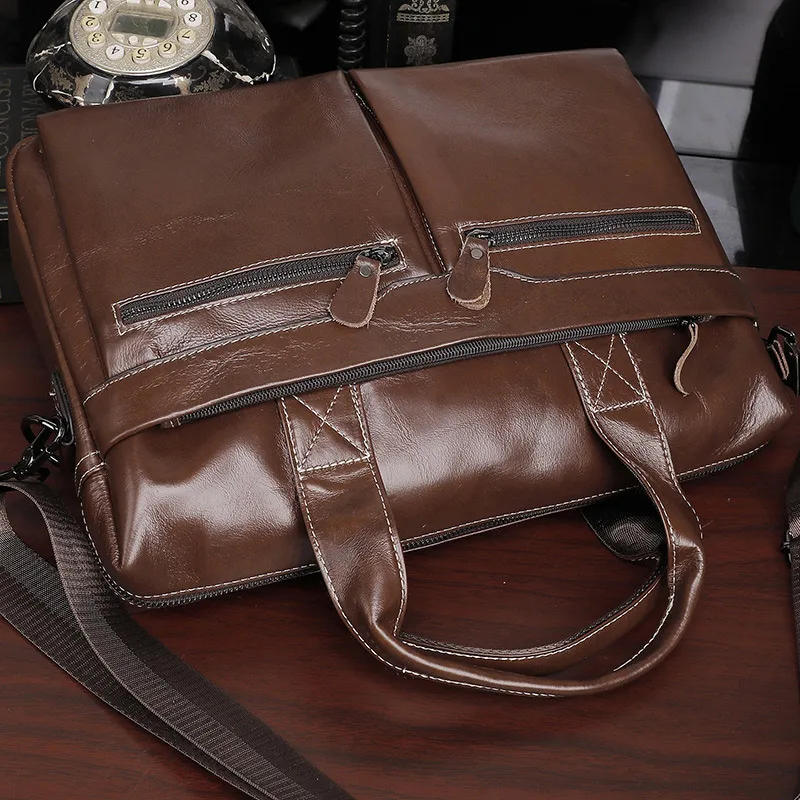 Men Genuine Leather Briefcase Large Business Office Handbag Male Leather 14