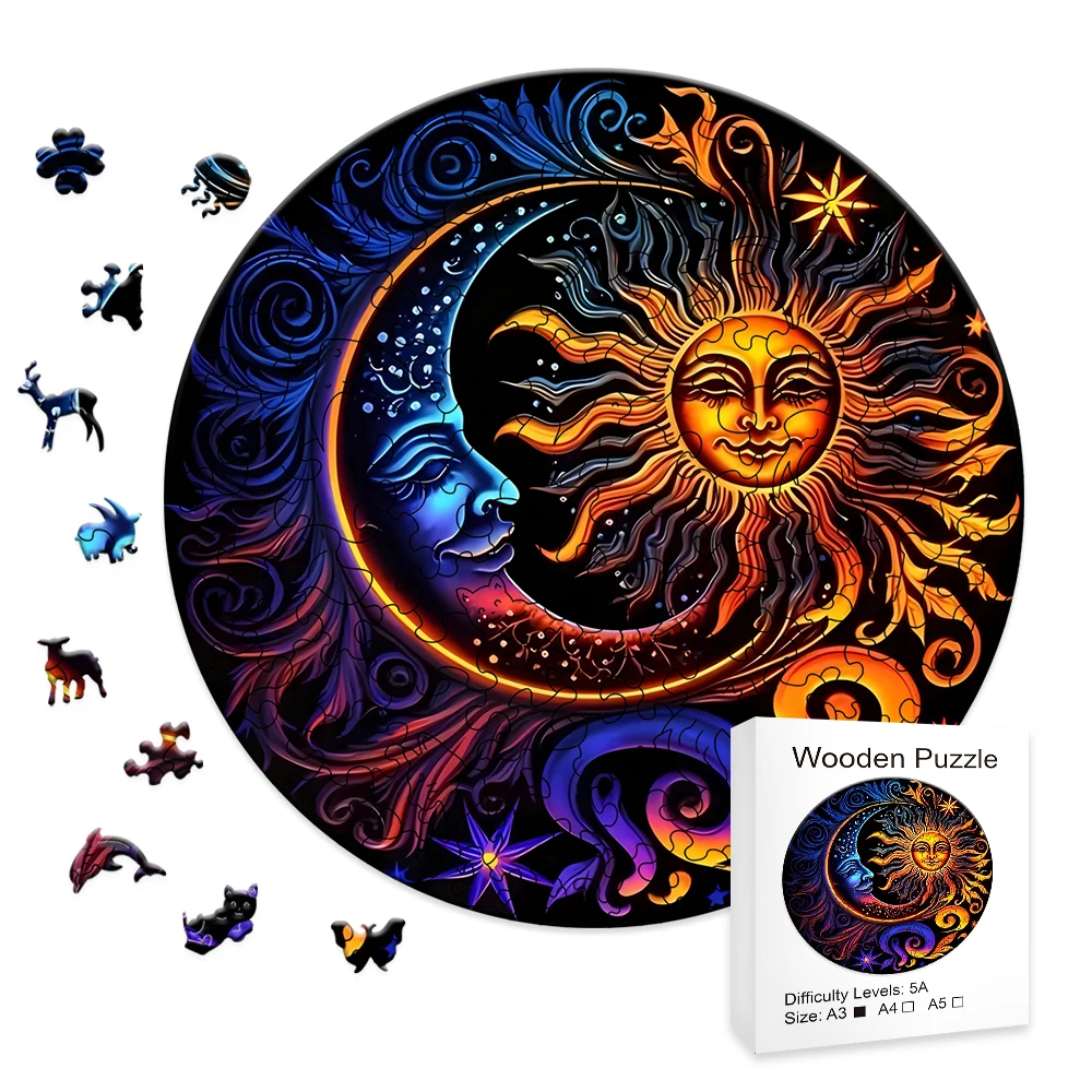 Moon And Sun - Yin Yang - Wooden Puzzles For Advanced Players - Creative Multiple Special Shapes, Creative Gifts For KIDS