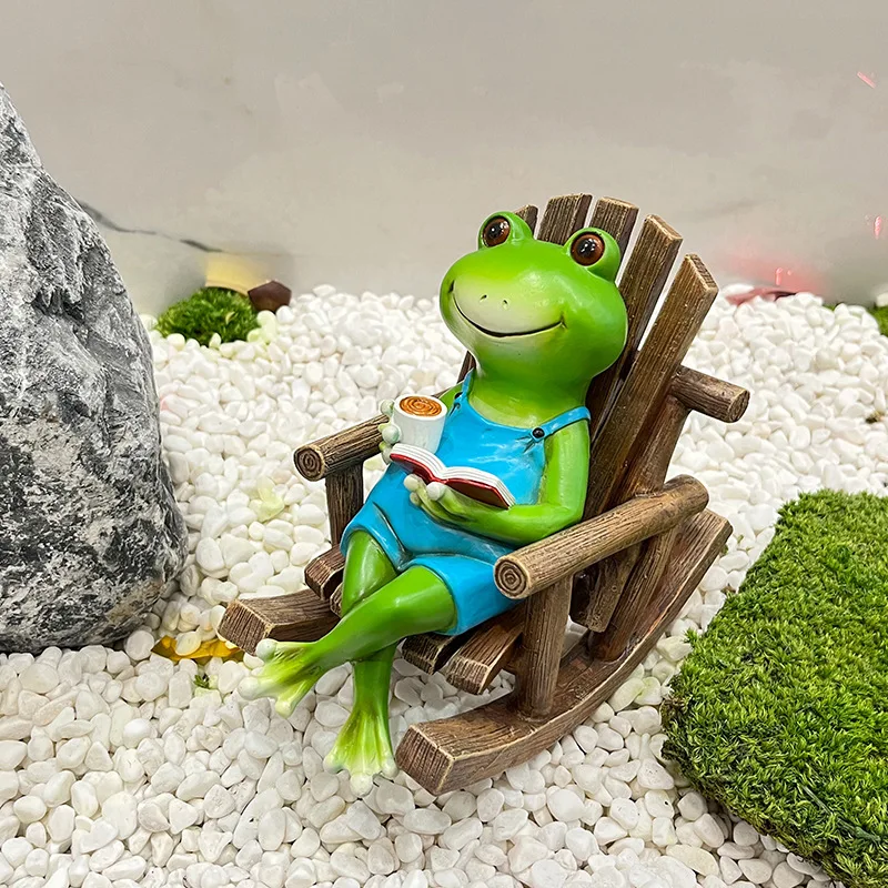 

Creative Frog Rocking Chair Decompression Pieces Figurines Creative Animal Statues Interior Home Tabletop Living Room Decor