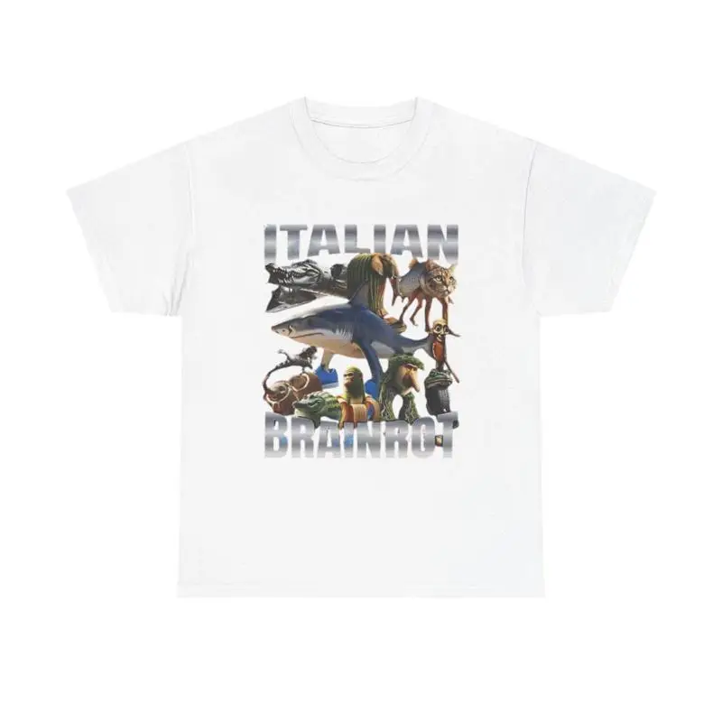 

Итальянская хлопковая футболка Brainrot, забавная повседневная одежда для любителей кино, причудливая