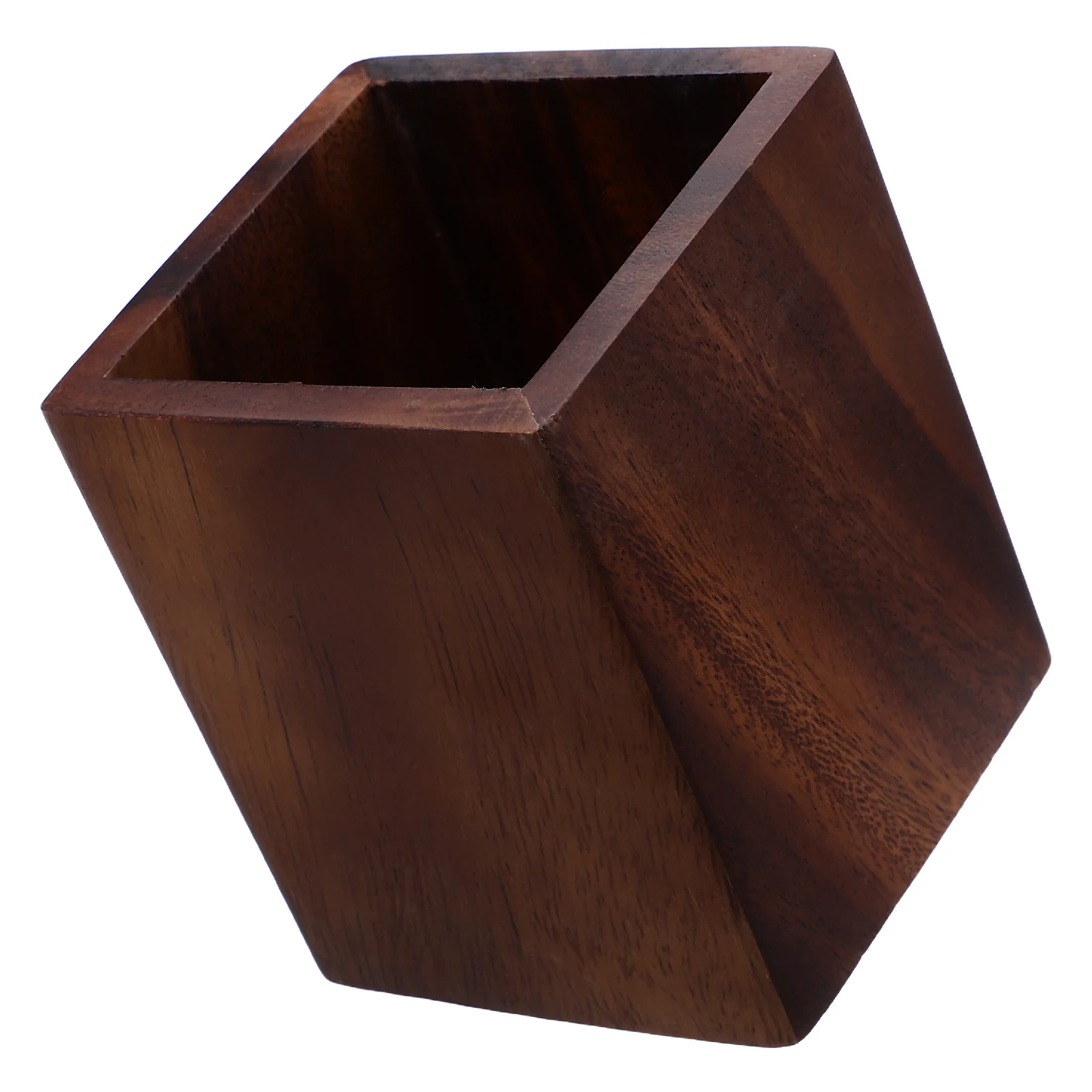 

Wooden Pencil Holder: Premium Walnut Wood Desk Pen Stand Dark Brown Stationery Organizer For Office School Makeup Brushes