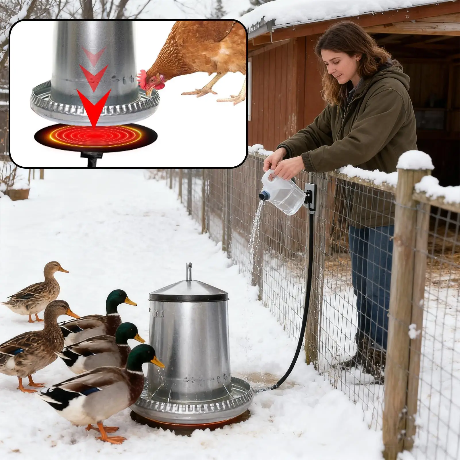 Poultry Water Drinking Heater Agriculture Equipment 220V Farm Drinker Heating For Bird Chickens Duck Bowls Drinker