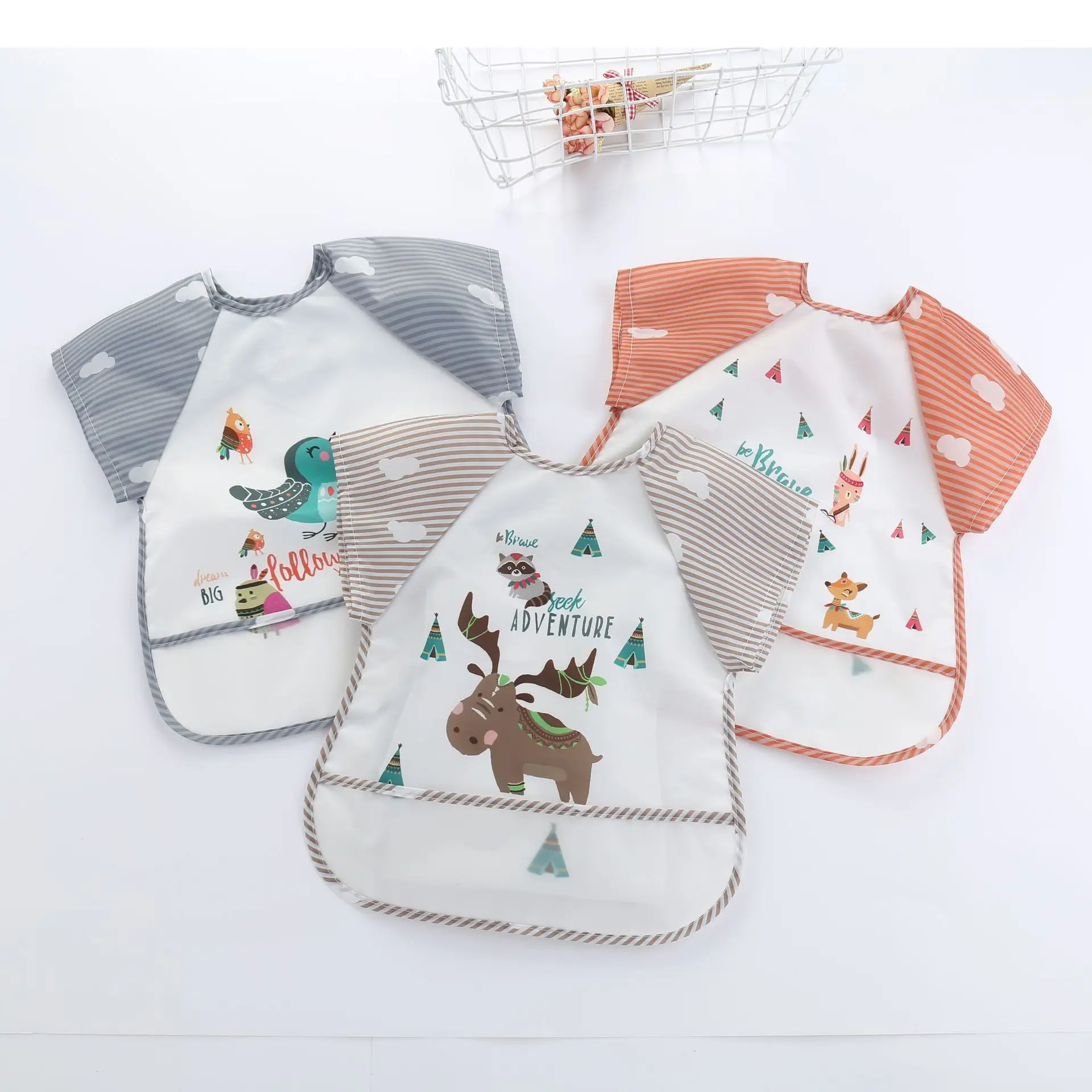 

Baby Bibs Cute Colorful Cartoon Waterproof Bib Infant Eating Children Drawing Long Sleeve Pocket Apron Self Feeding Baby 0-3Y