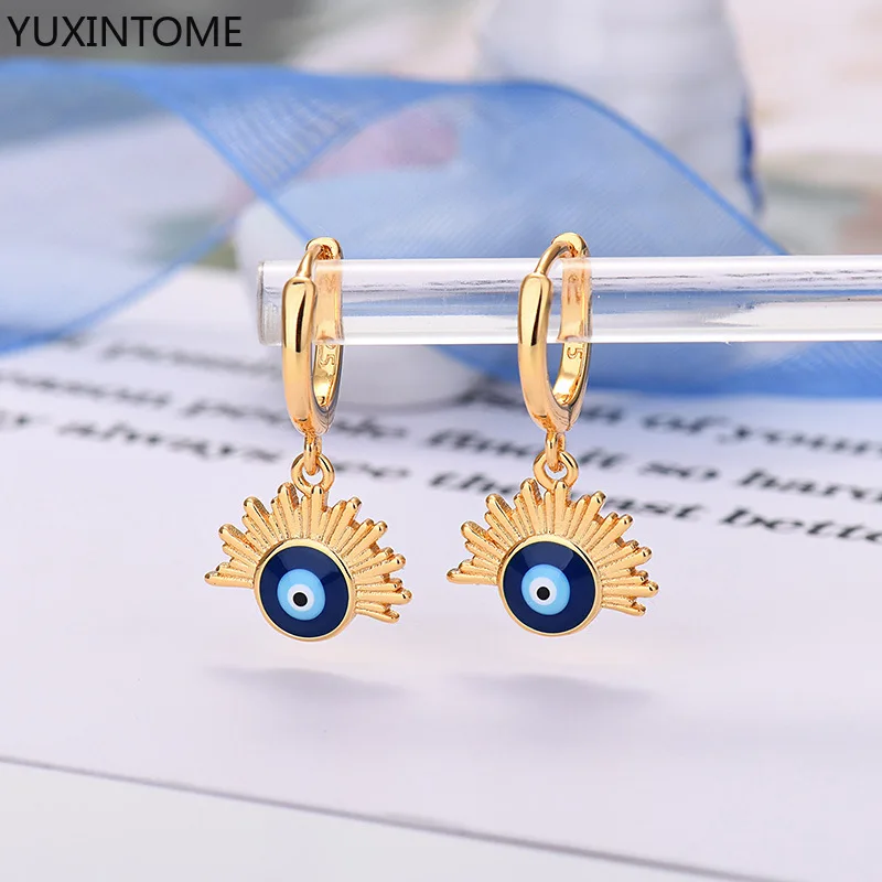 925 Sterling Silver Ear Needle European American style devil's eye Pendant Hoop earrings Gold Earrings for women Fashion Jewelry