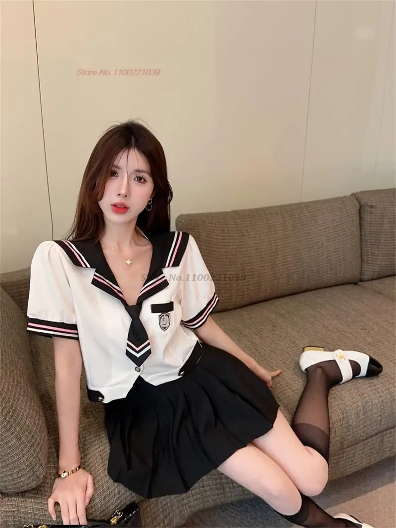 2024 chinese girl uniform suit student daily japanese jk uniform set short sleeved white shirt mini pleated skirt jk uniform