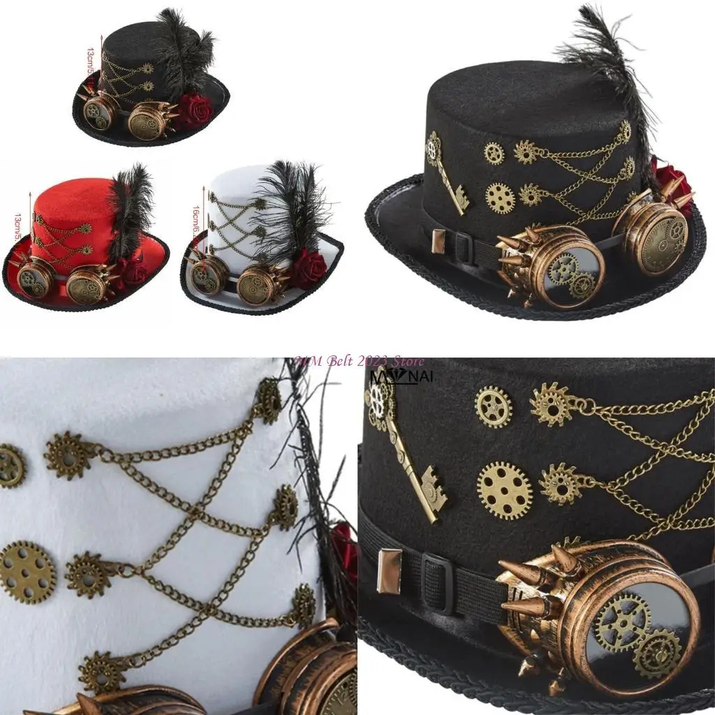 

49ME Steampunk Hat Steampunk Top Hats For Men With Goggles Steampunk Time Hat Steampunk Accessories Halloween Party