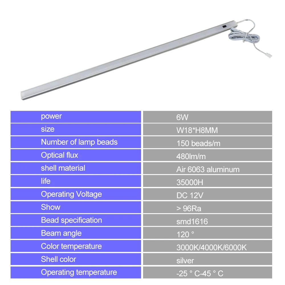 30CM 40CM 50CM Under Cabinet LED Light Bar 12V Touch Dimmer Switch Hand Scan PIR Motion Sensor Dimmable Kitchen Night Lamp