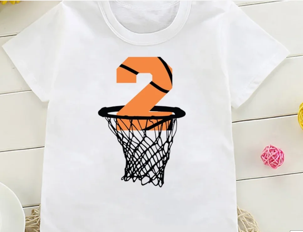 

Summer Basketball Birthday Numbers T-shirts Children’S Basketball Players Shoot Into the Net Print Tees Top Kid Casual Wear