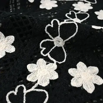 Virkad linne för kvinnor söt blommig öppen stickad kofta med knappar ärmlös jacka för kvinnor sommar bohemisk semesteroutfit 10 best sales Floral vest - №4