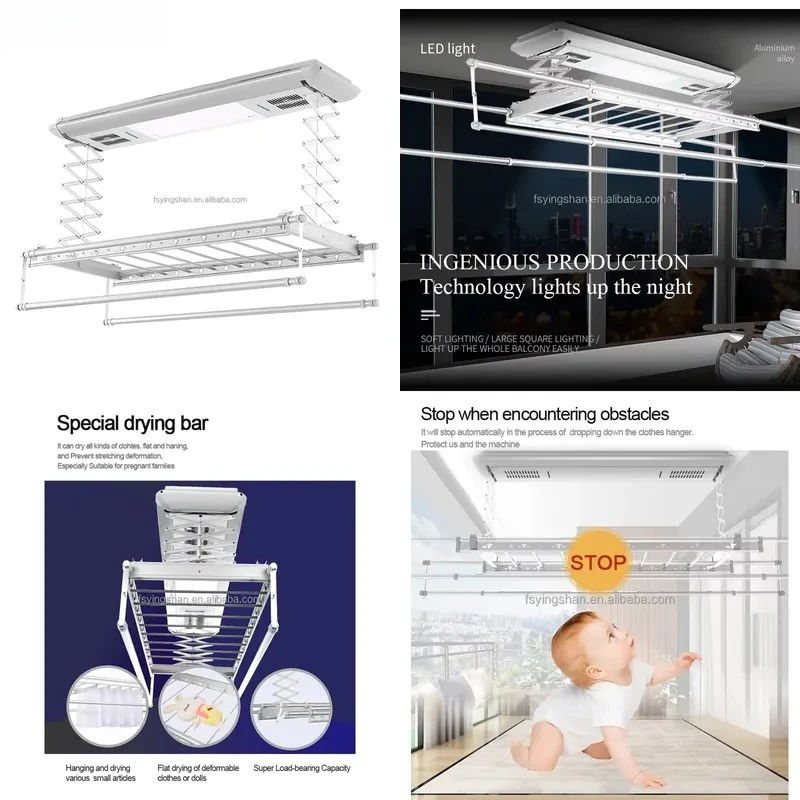 Smart Home Electric Dryer Rack with Remote Control Hidden Installation and Lifting Feature for Home Decoration Clothes Drying